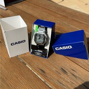 Casio World Time Digital Men's Watch Stainless Steel Alarm 10 Yr Battery w/ Box